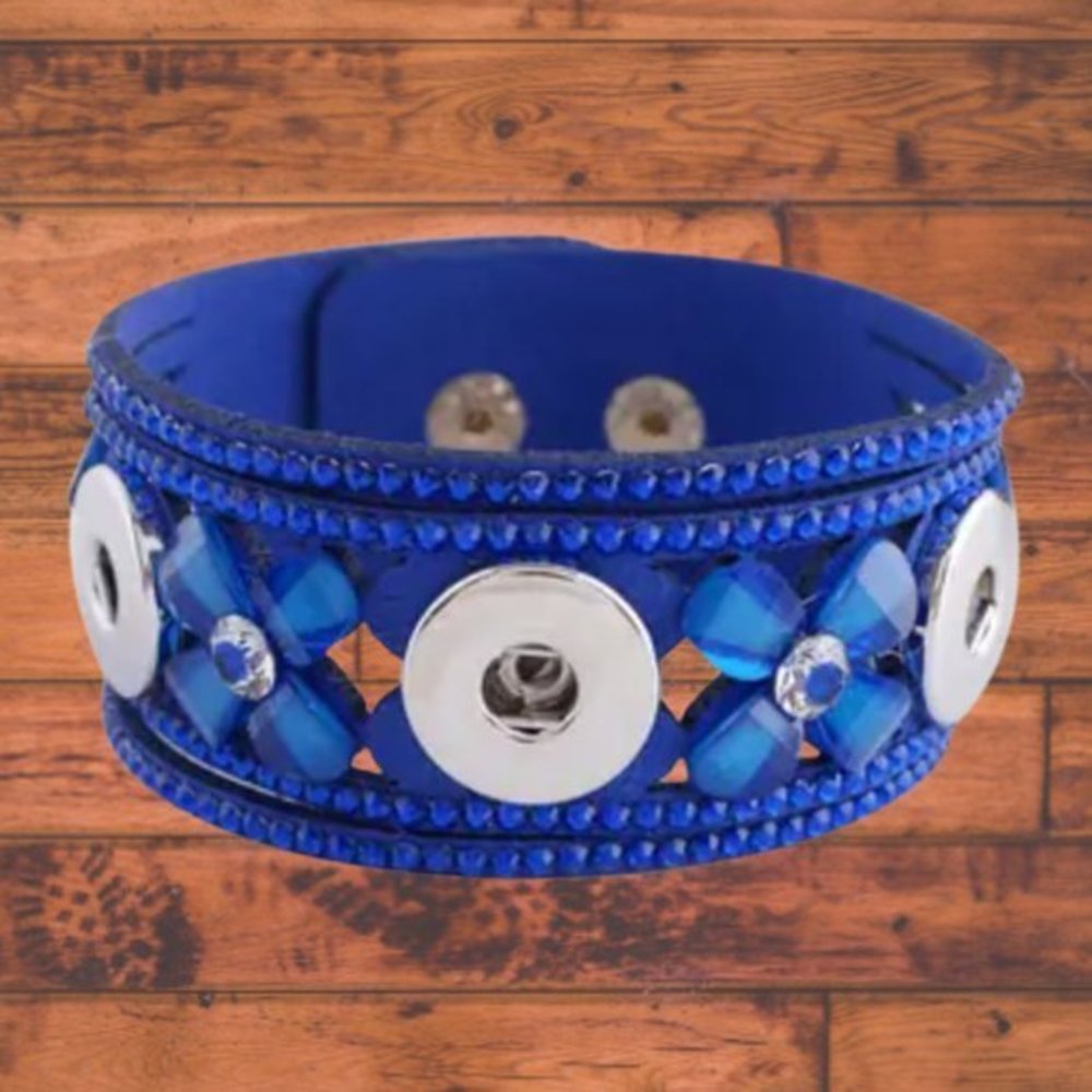 Blue Flower 3 Snap button Bracelet